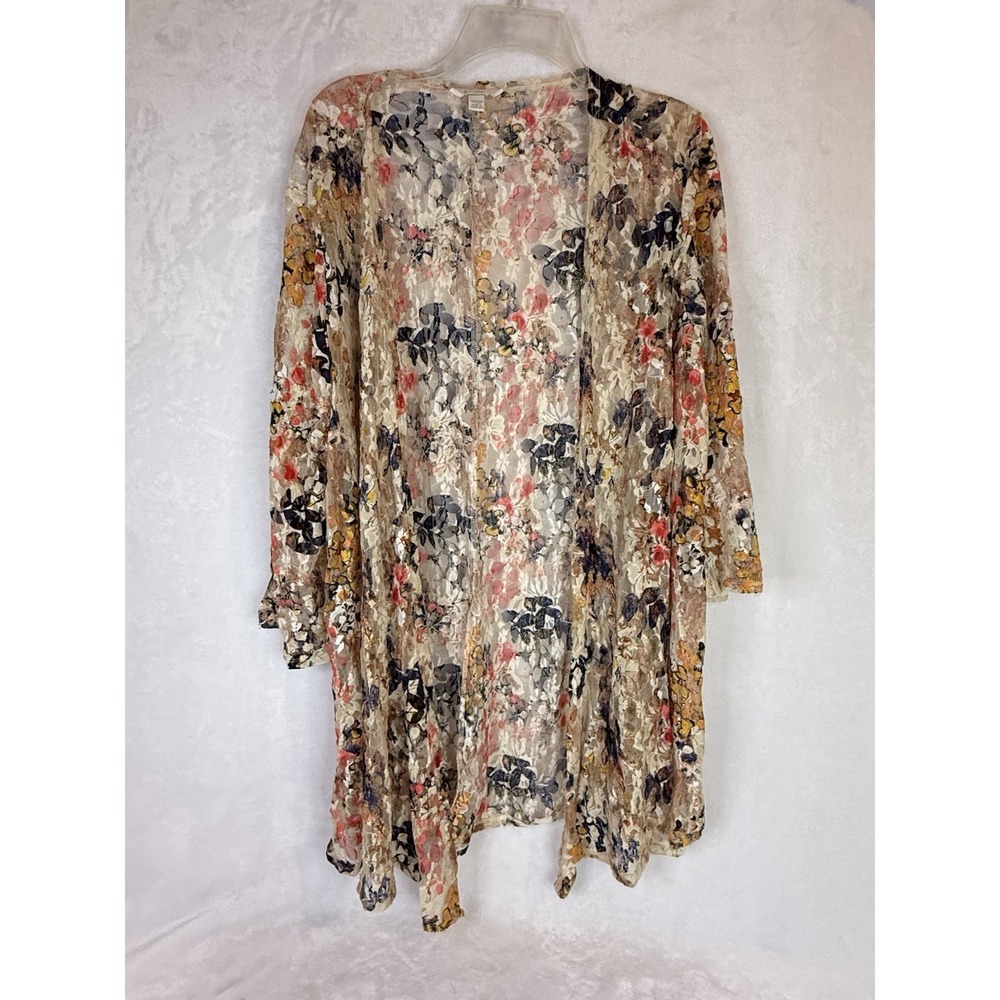 Boho Floral Lace Kimono Cardigan 18/20W Sheer Open Front Duster Chic Layer Artsy